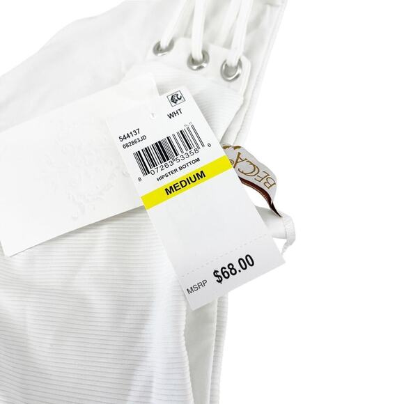 Becca Ribbed Daniella Corset Side Hipster Bikini Bottom Size Medium White NWT - Picture 6 of 7